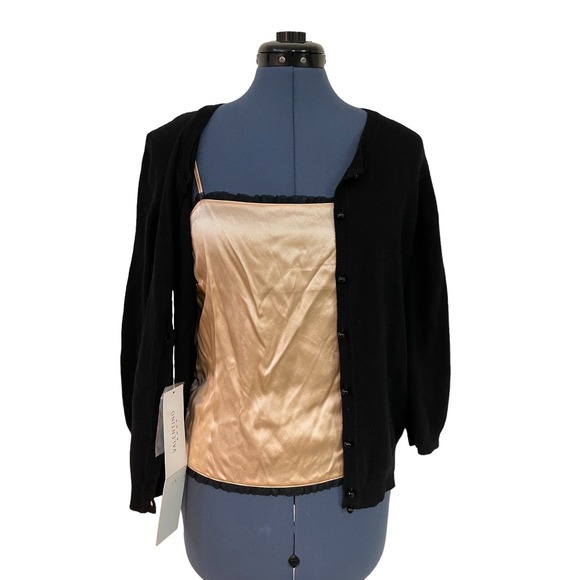 NWT‎ Valentino Black Cashmere Button Cardigan Silk Camel Camisole 42 8 Old Money - Picture 8 of 16